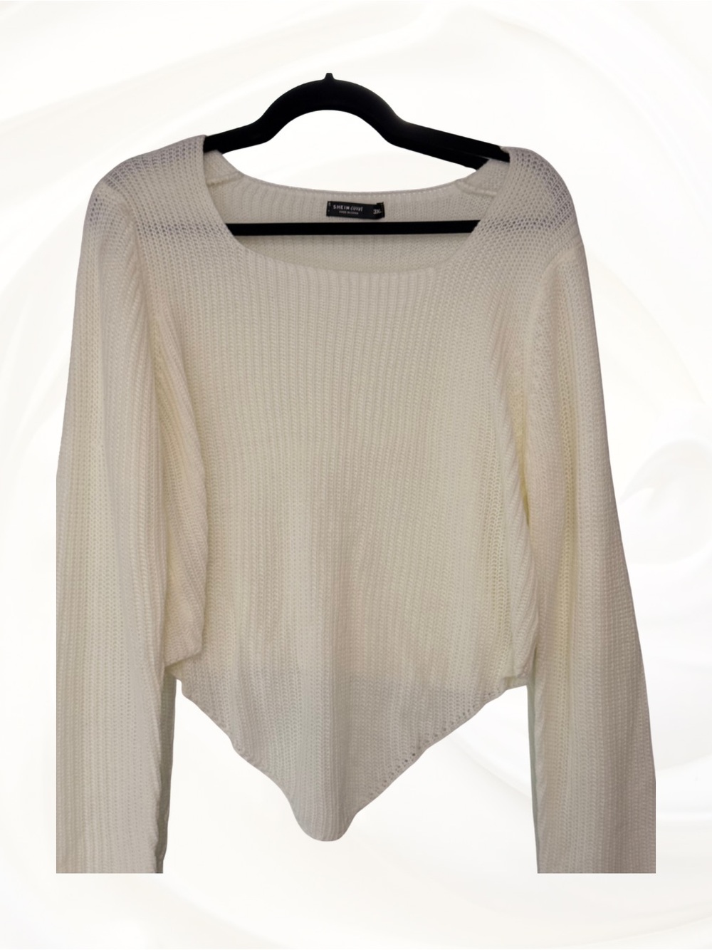 SHEIN Curve Cream Knit Pointed Hem Sweater Plus Size 3XL